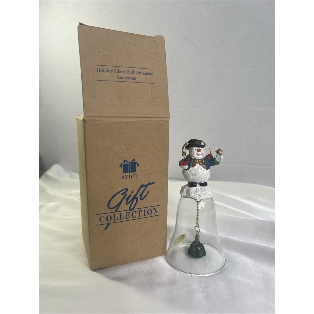 1996 Snowman Ornament Christmas Avon Gift Tree Collection Holiday Glass Bell